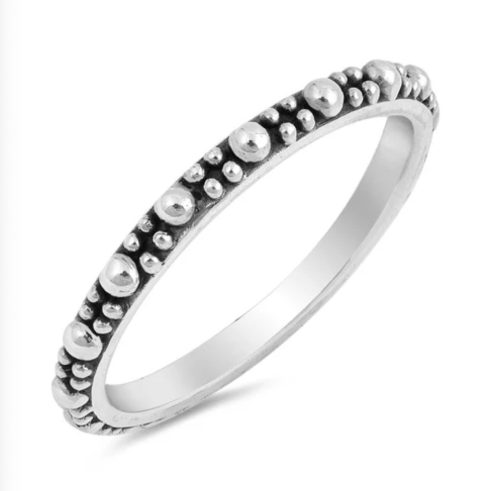 Sterling Silver Ring – Bali Beaded Design (Size 8)